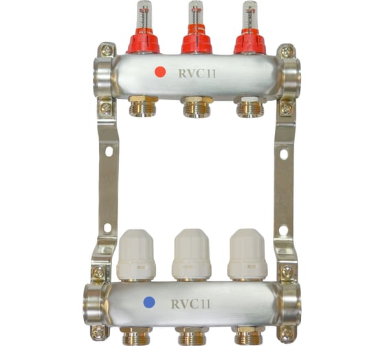 Коллекторный блок Rvc ТП нержавеющая сталь, 1 (DN25) 12×3/4 (евроконус), с расходомерами 09246 картинка