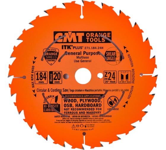 Диск пильный по дереву (184х20/16/15,87х1,7/1,1 мм; Z24) CMT 271.184.24H картинка