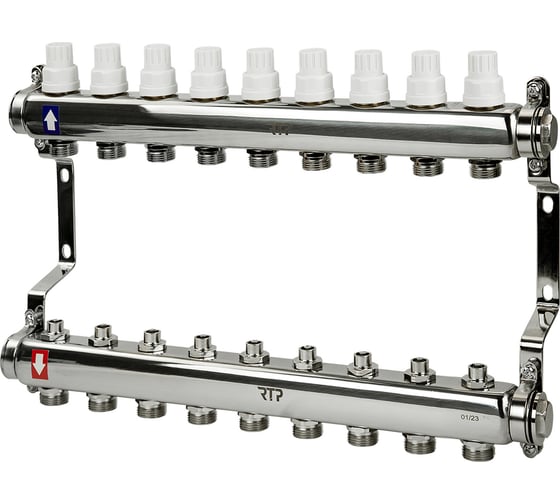 Коллекторная группа с ручными регулирующими клапанами и кронштейном RTP (евроконус 3/4″) нержавеющая сталь sus 304 1″х9 выходов, 39464 картинка