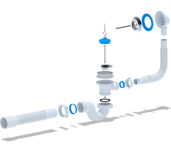 Сифон для ванны АНИ Пласт трубный, пробка на цепочке 1 1/2 дюйма x 40 мм, гофра, 40х50 мм, нержавеющая сетка E155 025-0044 картинка