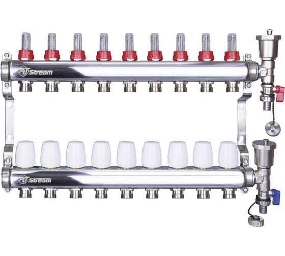 Коллекторная группа Altstream с расходомерами в сборе из нержавеющей стали 1″х3/4″ 9 выходов 005071108 картинка