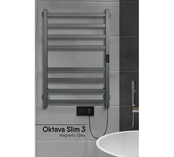 Полотенцесушитель INDIGO Oktava Slim 3 electro 80/50 таймер, скрытый монтаж, универсальное подключение R/L LСLOKS3E80-50MGRt картинка