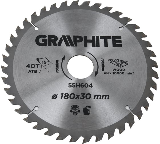 Диск отрезной по дереву (180×30 мм; 40 зубьев) GRAPHITE 55H604 картинка