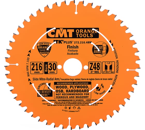 Диск пильный по дереву (216х30х1,8/1,2 мм; Z48) CMT 272.216.48M картинка