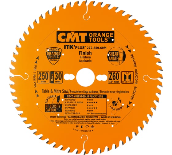 Диск пильный по дереву (250х30х2,4/1,6 мм; Z60) CMT 272.250.60M картинка