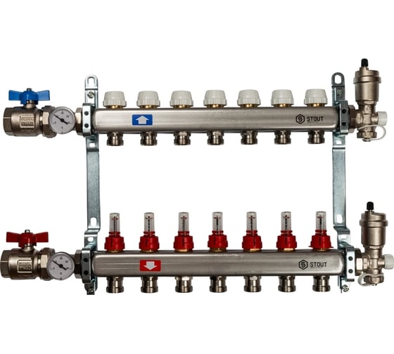 Коллектор из нержавеющей стали в сборе с расходомерами STOUT 7 выходов SMS 0907 000007 картинка