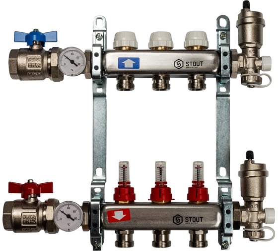 Коллектор из нержавеющей стали в сборе с расходомерами STOUT 3 выхода SMS 0907 000003 картинка
