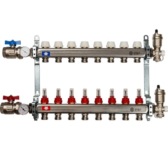 Коллектор из нержавеющей стали в сборе с расходомерами STOUT 8 выходов SMS 0907 000008 картинка