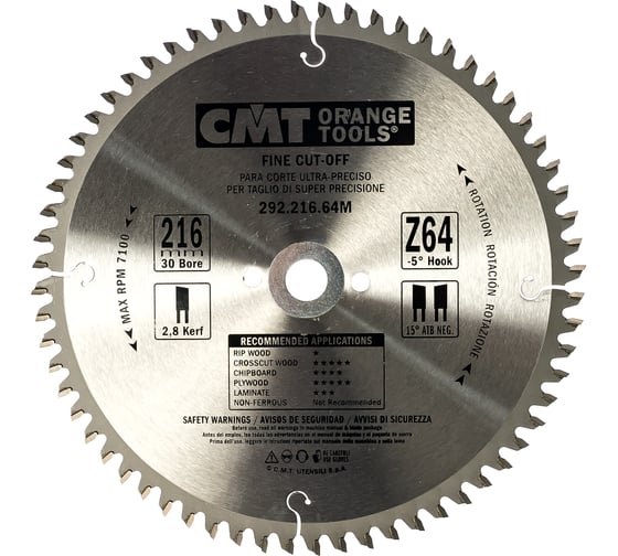 Диск пильный по дереву (216х30х2,8/1,8 мм; Z64) CMT 292.216.64M картинка