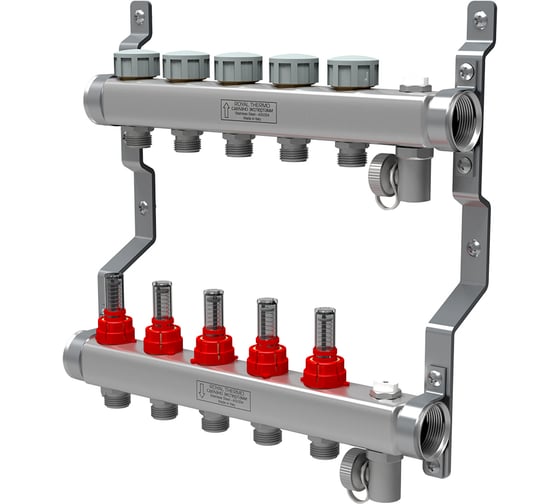 Коллектор в сборе Royal Thermo нержавеющая сталь, с расходомерами 1 ВР-3/4 НР, 5 выходов НС-1080951 картинка