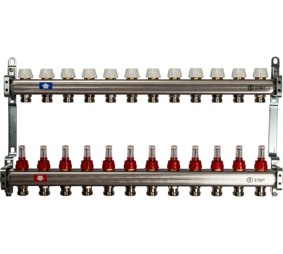 Коллектор из нержавеющей стали с расходомерами STOUT 12 выходов SMS 0917 000012 картинка
