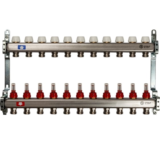 Коллектор из нержавеющей стали с расходомерами STOUT 11 выходов SMS 0917 000011 картинка