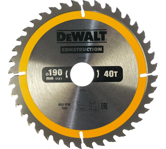 Пильный диск CONSTRUCT (190х30 мм; 40 ATB) DEWALT DT1945 картинка