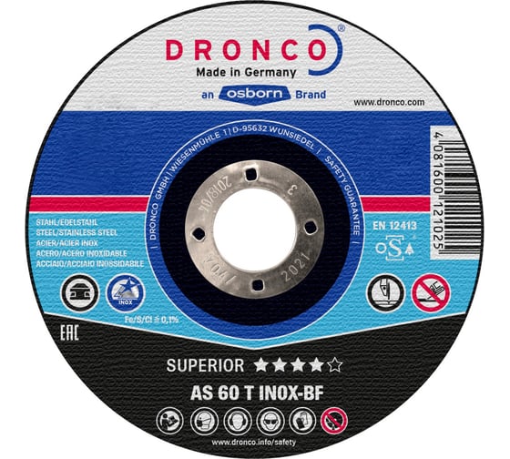 Диск отрезной по нержавейке Superior AS60T INOX (125x1x22.23 мм) DRONCO 1121240100 картинка