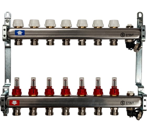 Коллектор из нержавеющей стали с расходомерами, с клапаном вып. воздуха и сливом 7 вых. STOUT SMS-0927-000007 картинка
