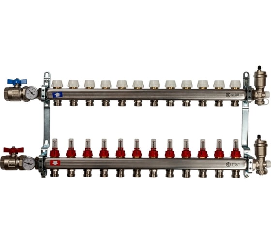 Коллектор из нержавеющей стали в сборе с расходомерами STOUT 12 выходов SMS 0907 000012 картинка