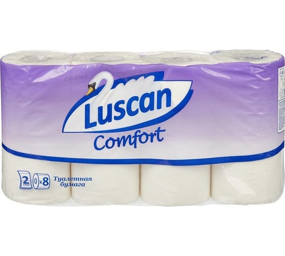 Туалетная бумага Luscan Comfort 2 слоя, белая, 8 рулонов 396250 картинка