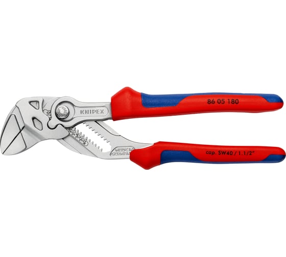 Переставные клещи-ключ Knipex 40 мм (1 1/2″), длина 180 мм, хром, 2К ручки, KN-8605180SB картинка