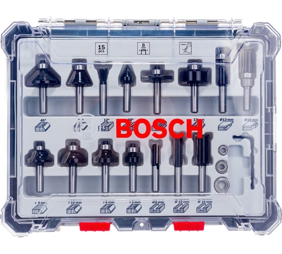 Набор фрез смешанный (15 шт; хвостовик 8 мм) Bosch 2607017472 картинка