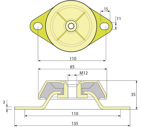 Виброопора PDH85/35/110 M12 NR60 ТСС 005306 картинка