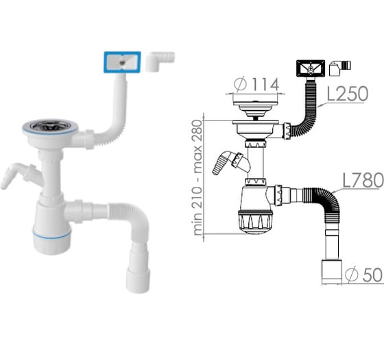 Сифон для кухни AV Engineering AVE129740 картинка