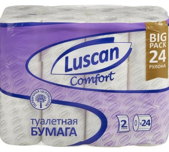 Туалетная бумага Luscan Comfort 2 слоя, белый, 100% целлюлоза, 20,04 м., 167 л., 24 шт/уп 1574572 картинка