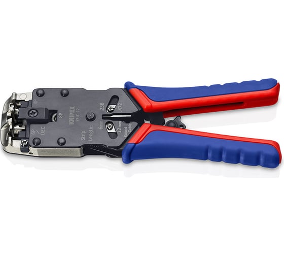 Пресс-клещи Knipex для штекеров RJ, 3 гнезда, RJ10, RJ 11/12, RJ 45, 200 мм, SB KN-975112SB картинка